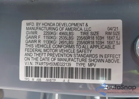 2021 Honda Cr-V Hybrid Ex z USA, uszkodzony, nr VIN 7FART6H50ME022139